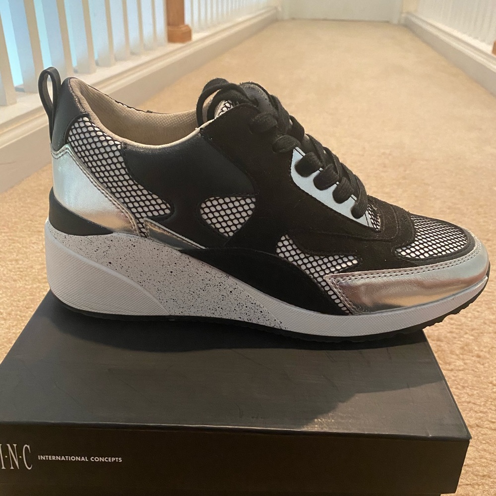 INC Black and Silver Mesh Sneakers